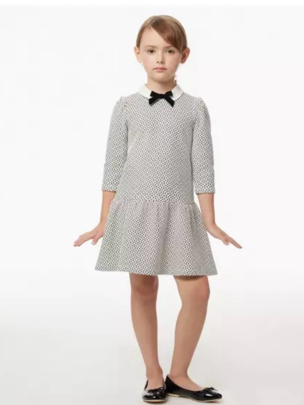 Janie and Jack Black Geo Floral Jacquard Bow Collar Dress